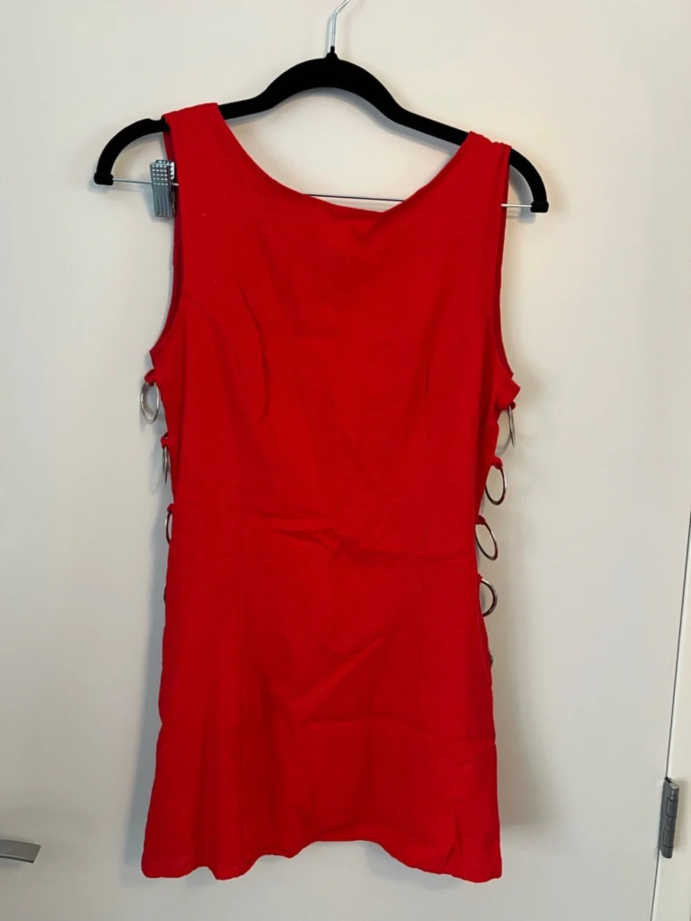Red Mini Dress with Side Ring Detail - Picture 3 of 7